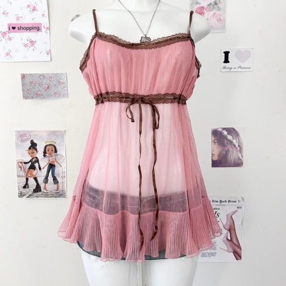 Victoria's Secret Pink Sheer Mesh Babydoll Cami Top – Size L - Picture 4 of 6